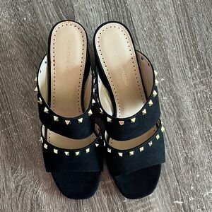 Adrienne Vittadini Black and Gold Studded Mules - Size 10